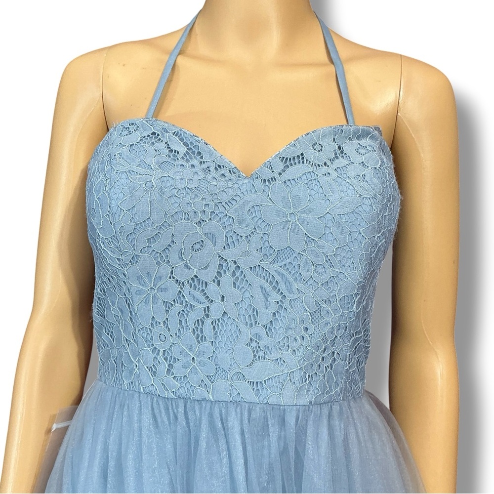 Azazie Dusty Blue Lace Bridesmaid Dress - Picture 4 of 15
